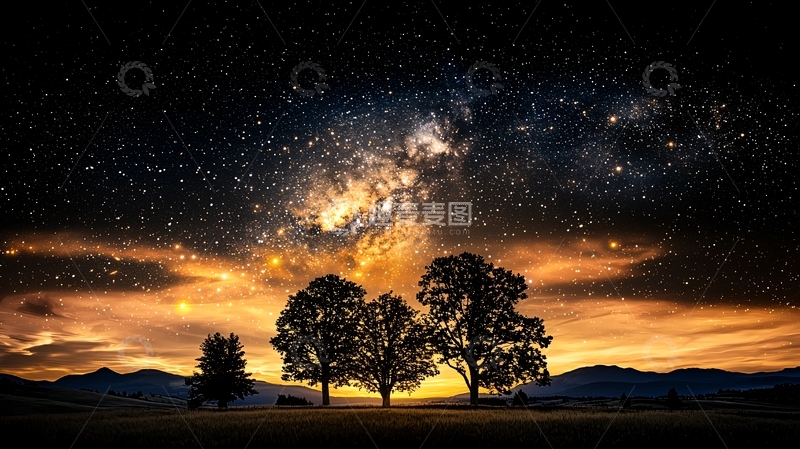 高清大图下载【趣麦麦图】星空下的树木