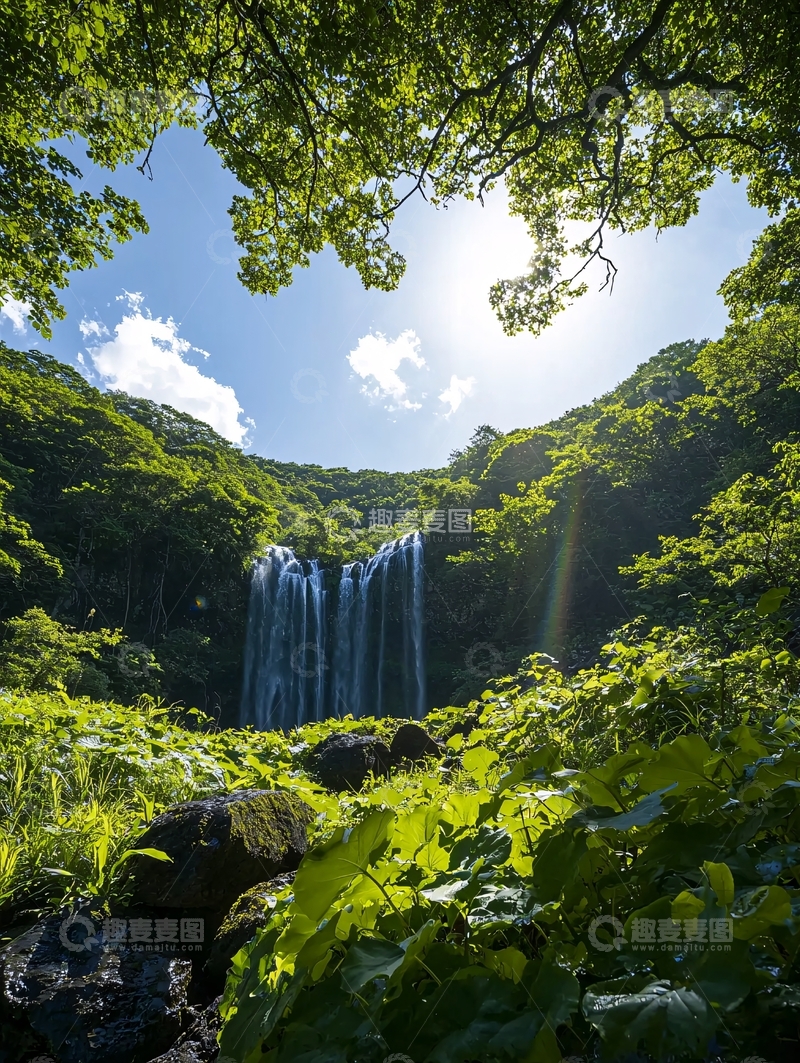 高清大图下载【趣麦麦图】瀑布掩映在绿色丛林中
