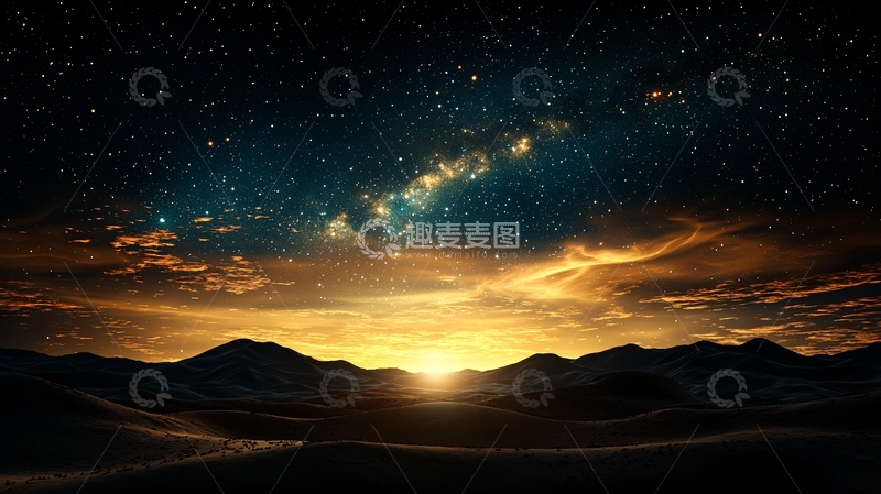 高清大图下载【趣麦麦图】璀璨星空下的山脉剪影