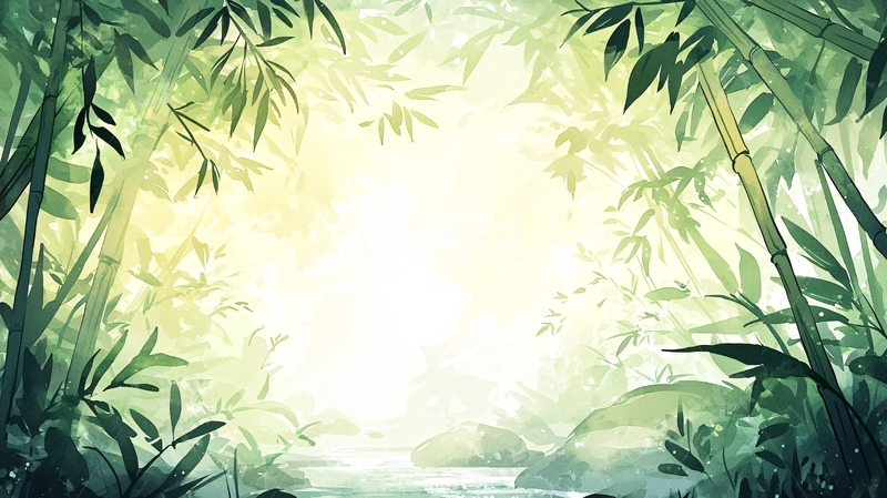 高清大图下载【趣麦麦图】翠绿竹林阳光倾泻而下