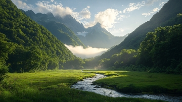 翠绿山谷中的溪流