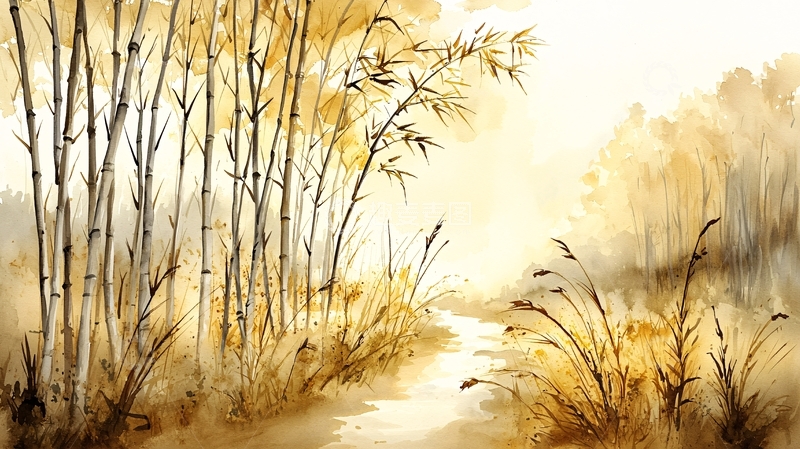 高清大图下载【趣麦麦图】水墨风秋景田园小路