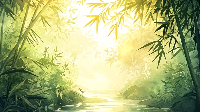 高清大图下载【趣麦麦图】阳光穿透竹林的小溪