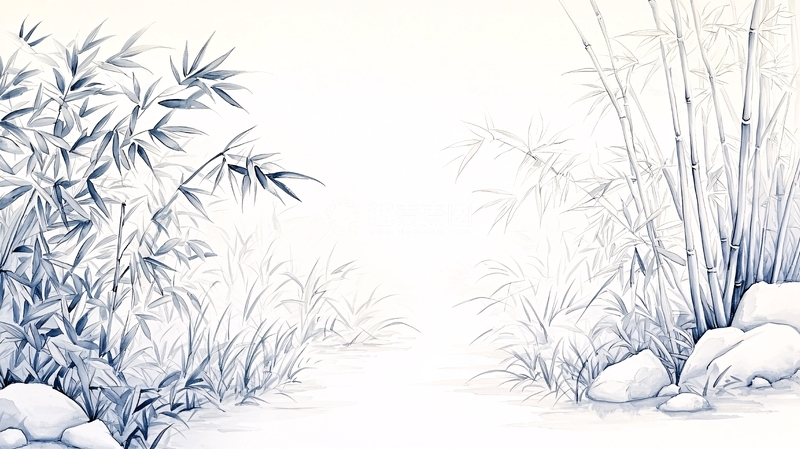 高清大图下载【趣麦麦图】-水墨风竹子植物小清新背景