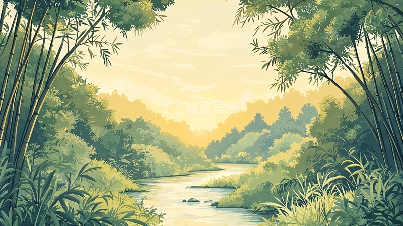 高清大图下载【趣麦麦图】丛林河流的宁静景象