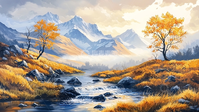 高清大图下载【趣麦麦图】秋季山水画高清图片
