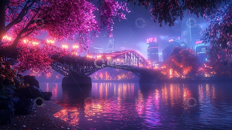 高清大图下载【趣麦麦图】梦幻夜景桥梁