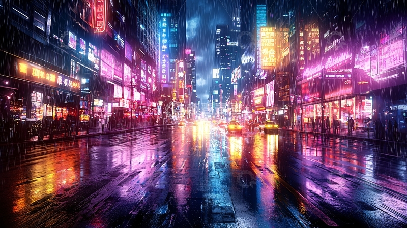 高清大图下载【趣麦麦图】霓虹灯闪烁的城市夜景