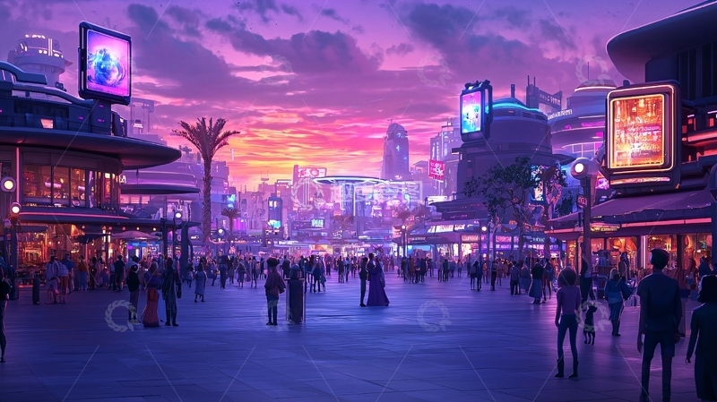 高清大图下载【趣麦麦图】未来城市夜景人群聚集