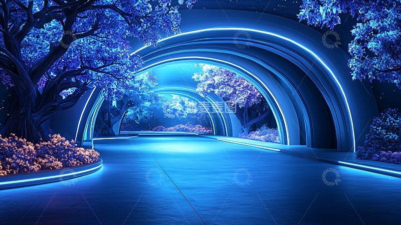 高清大图下载【趣麦麦图】蓝色发光隧道