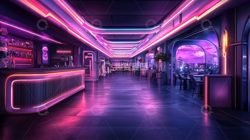 高清大图下载【趣麦麦图】霓虹灯照亮的未来酒吧