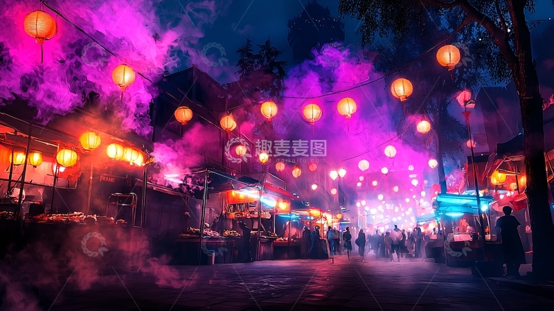 高清大图下载【趣麦麦图】夜间节日活动场景