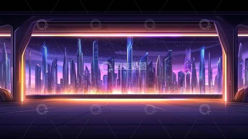 高清大图下载【趣麦麦图】未来城市夜景霓虹灯