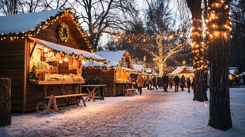 高清大图下载【趣麦麦图】圣诞集市的夜晚灯光