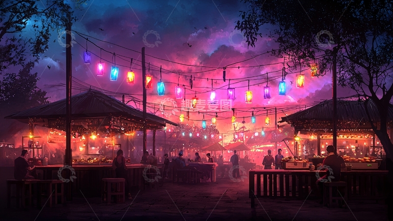高清大图下载【趣麦麦图】夜市氛围高清图片