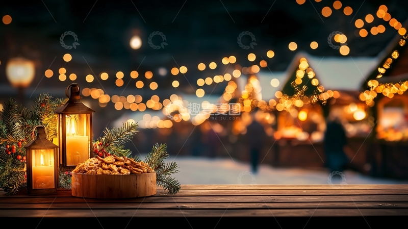 高清大图下载【趣麦麦图】圣诞夜市温暖灯光氛围