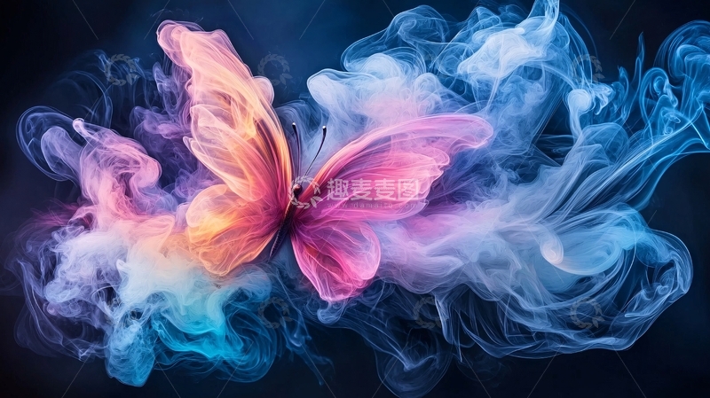 高清大图下载【趣麦麦图】彩色蝴蝶烟雾梦幻效果