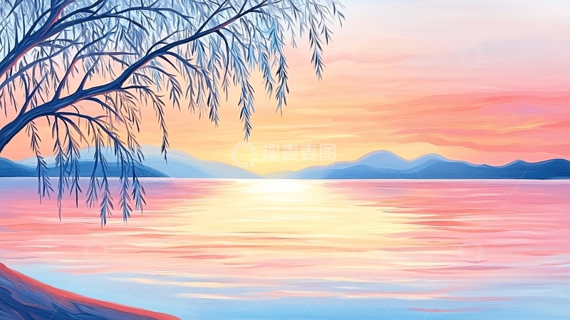 高清大图下载【趣麦麦图】水面夕阳倒影美景