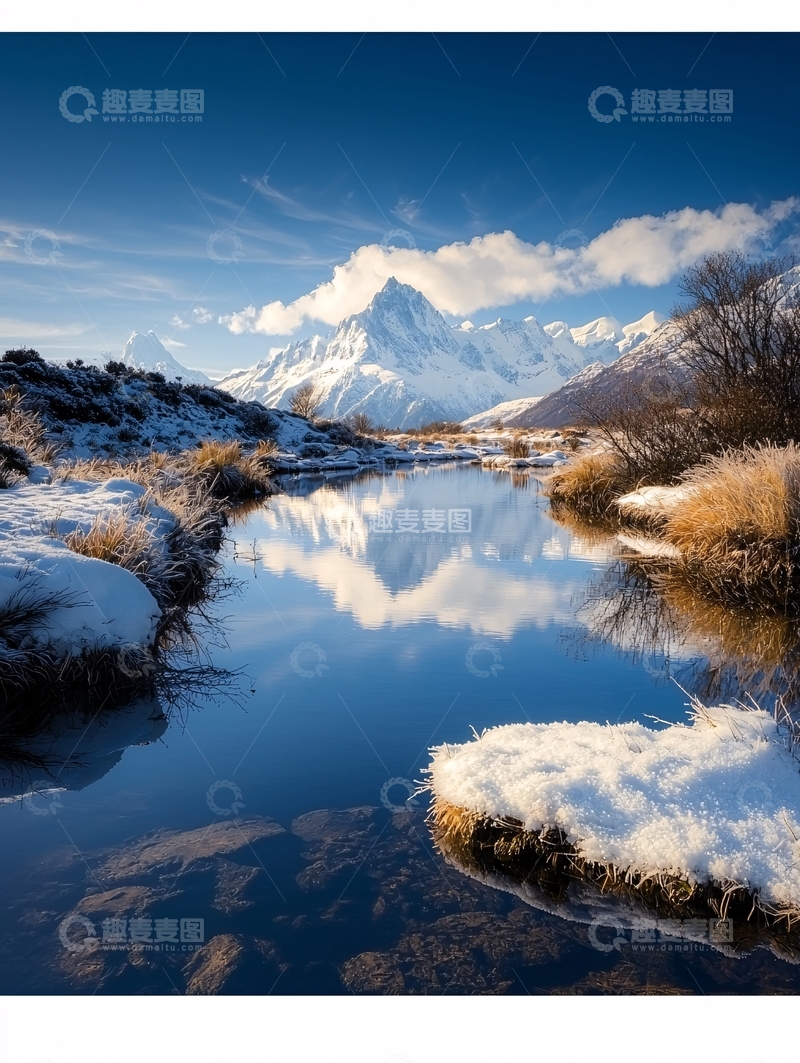 高清大图下载【趣麦麦图】雪山倒影在清澈湖面
