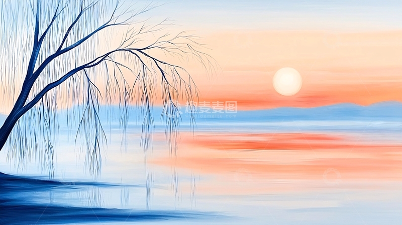 高清大图下载【趣麦麦图】宁静湖面上的日落美景