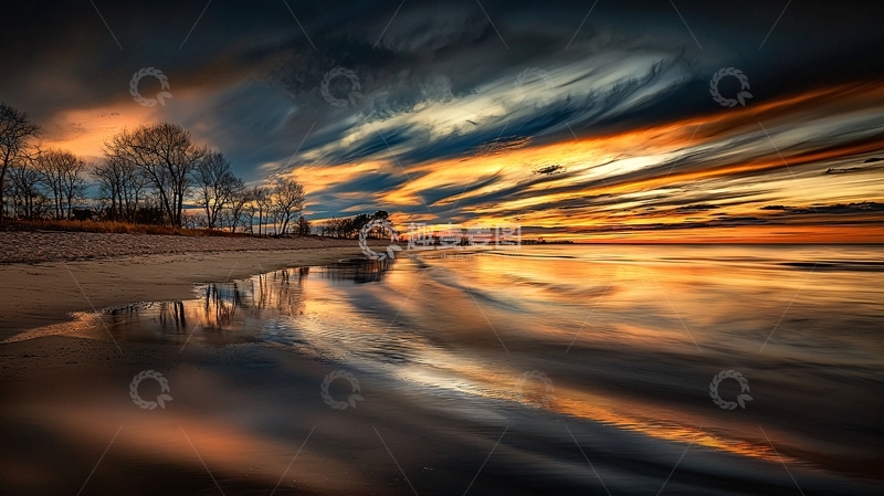 高清大图下载【趣麦麦图】动态模糊的湖边日落