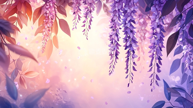 高清大图下载【趣麦麦图】紫色花朵藤蔓梦幻背景