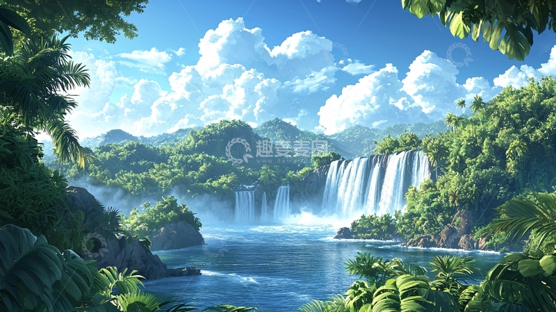 高清大图下载【趣麦麦图】热带雨林瀑布风景
