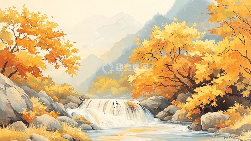 高清大图下载【趣麦麦图】秋季山水画意境风景