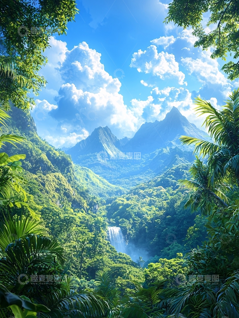 高清大图下载【趣麦麦图】热带雨林山谷风景如画