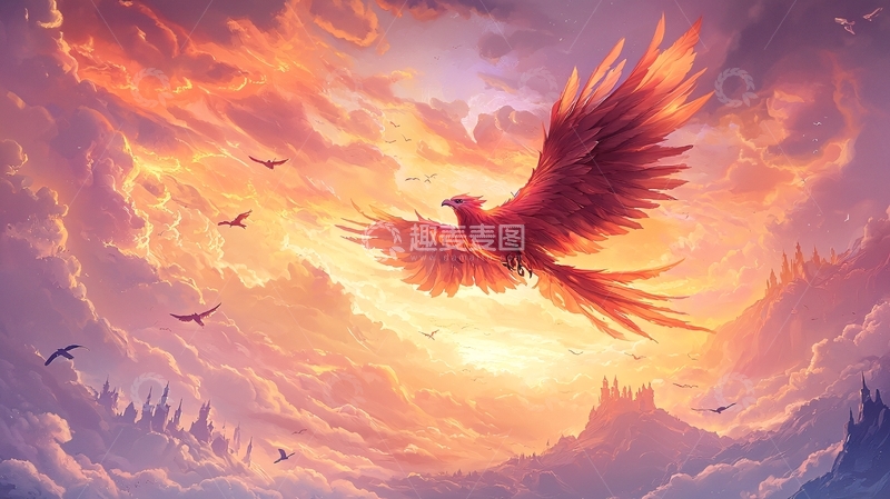 高清大图下载【趣麦麦图】火焰凤凰飞翔天空