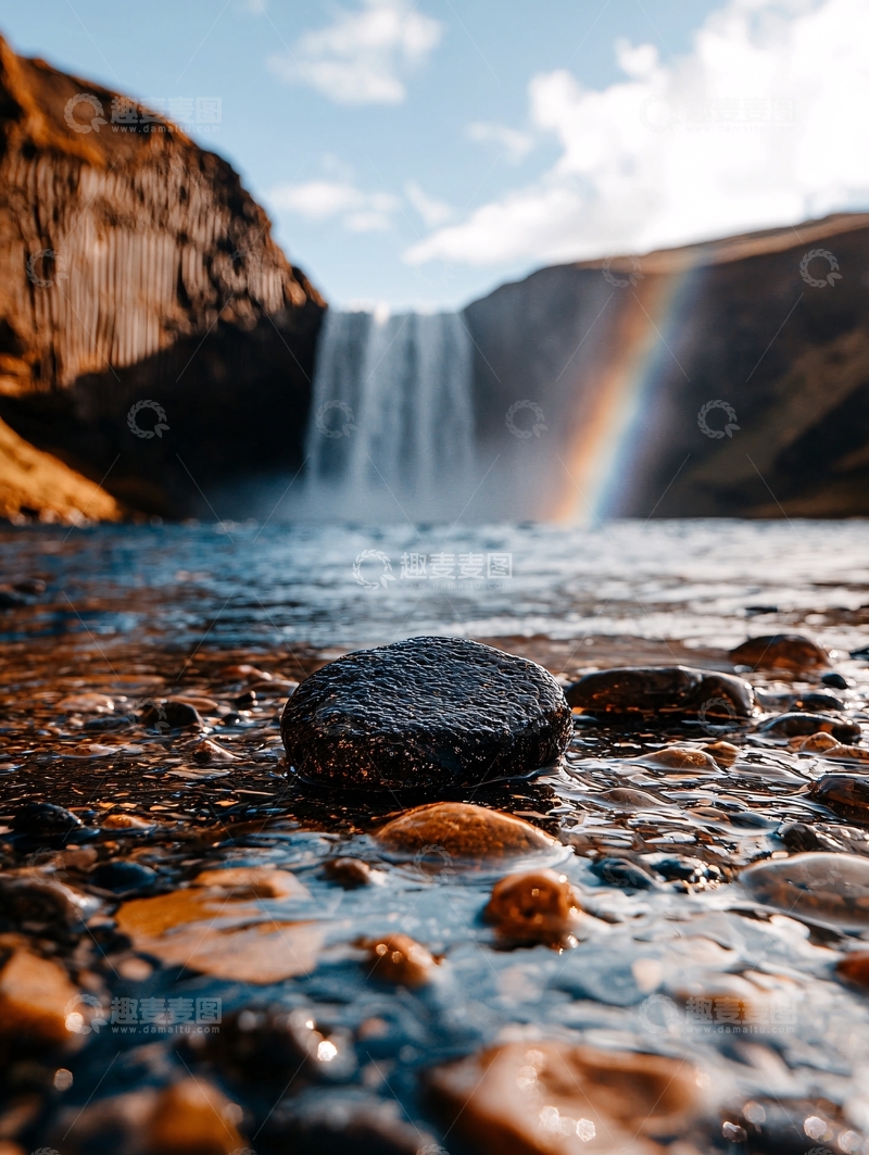 高清大图下载【趣麦麦图】瀑布彩虹山石流水