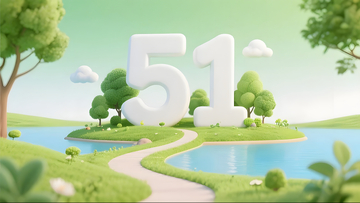 五一出游季绿色自然风光数字51插画宣传图