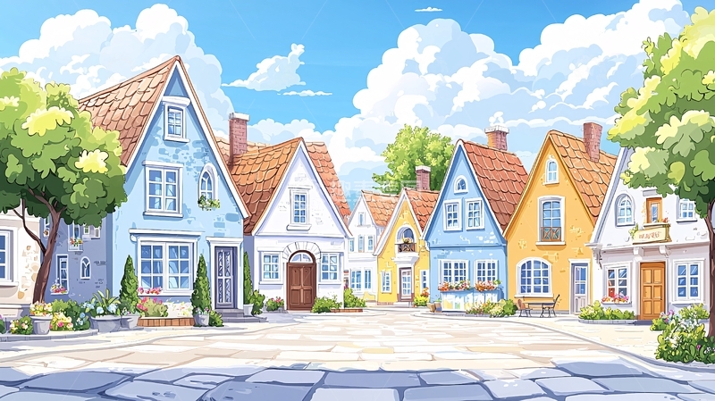 高清大图下载【趣麦麦图】卡通小镇街景