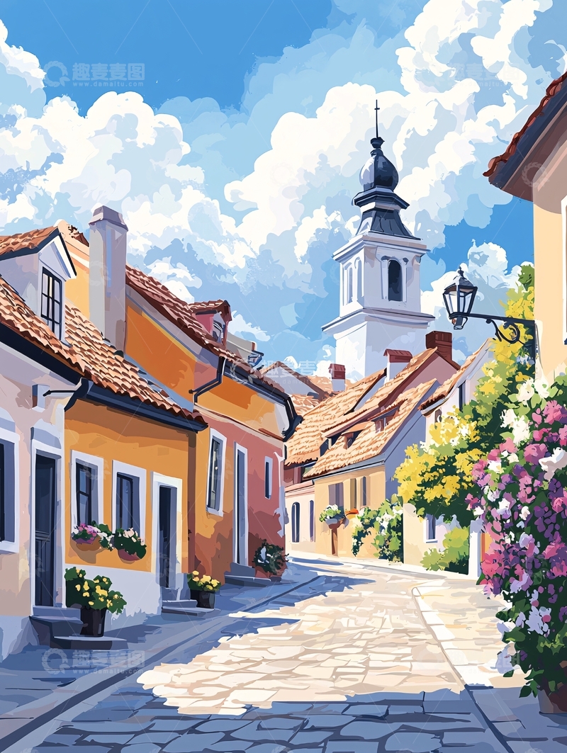 高清大图下载【趣麦麦图】欧式小镇阳光明媚