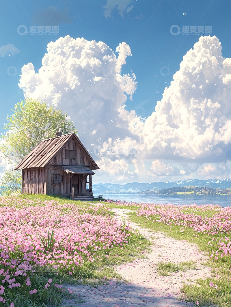 高清大图下载【趣麦麦图】田园小屋鲜花盛开