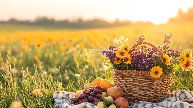 高清大图下载【趣麦麦图】野餐篮花果田园风光