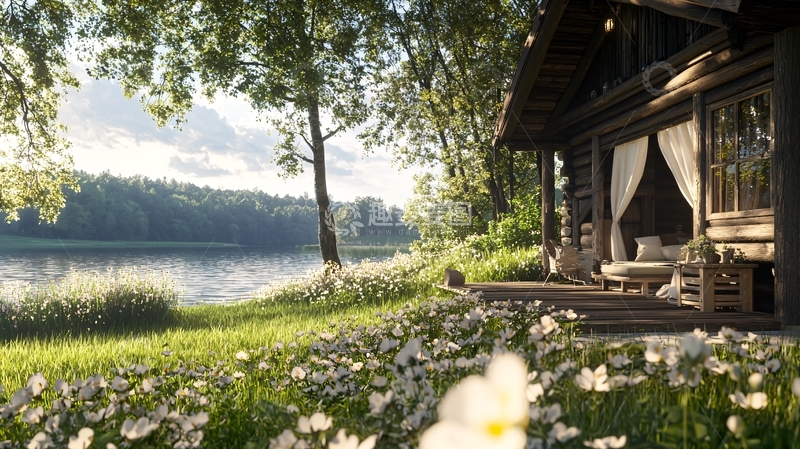 高清大图下载【趣麦麦图】湖边小屋高清图片