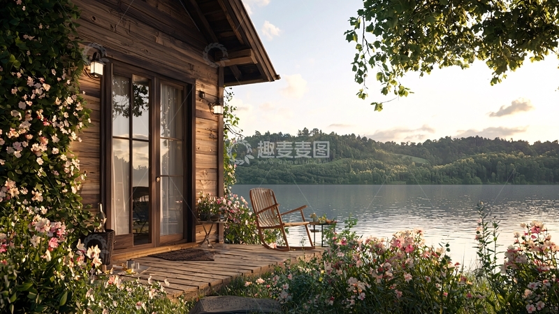 高清大图下载【趣麦麦图】湖边小屋的静谧风景