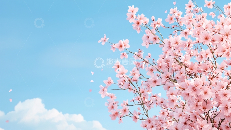 高清大图下载【趣麦麦图】粉色樱花树与蓝天白云
