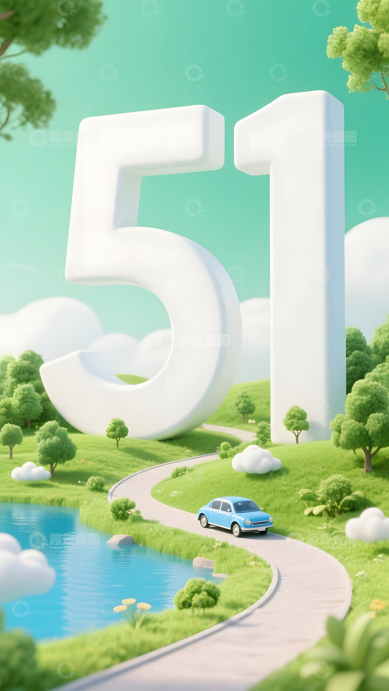 五一出游公路自驾旅行插画海报风景图