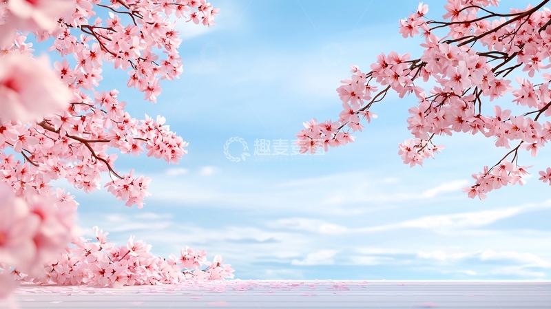 高清大图下载【趣麦麦图】粉色樱花蓝天背景图