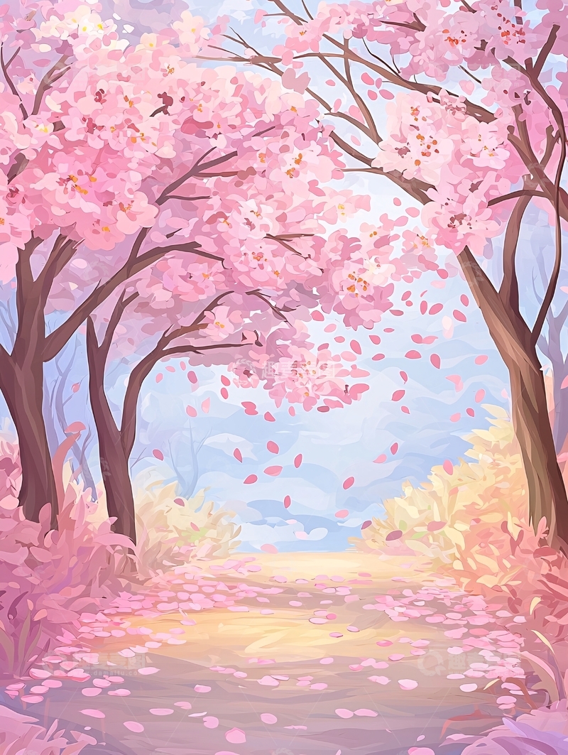 高清大图下载【趣麦麦图】粉色樱花树林