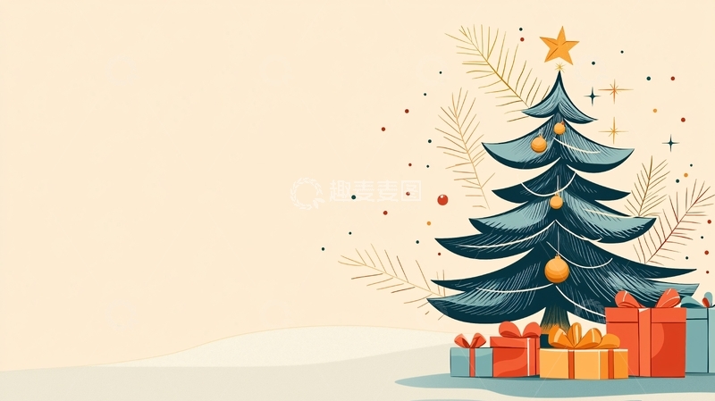 高清大图下载【趣麦麦图】圣诞树与礼物的节日场景