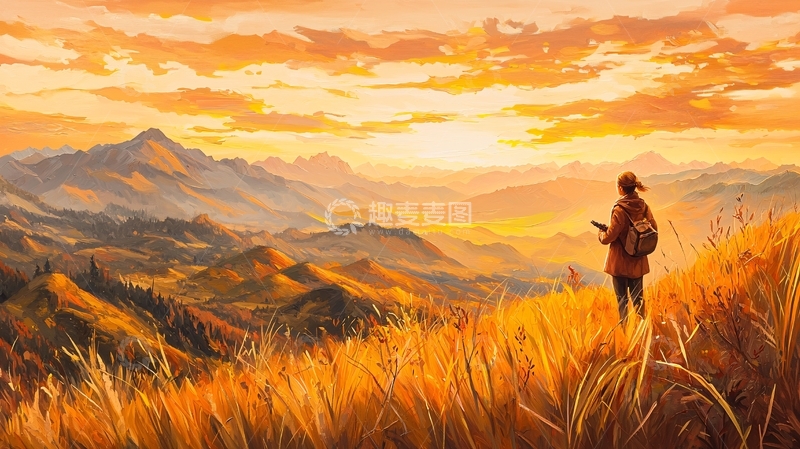 高清大图下载【趣麦麦图】金色田野中的孤独旅人