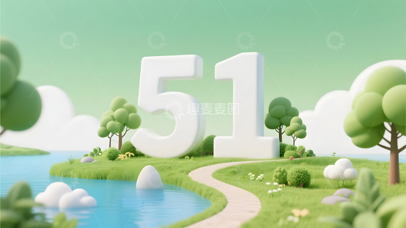 五一海边草地旅游景观插画风格海报图