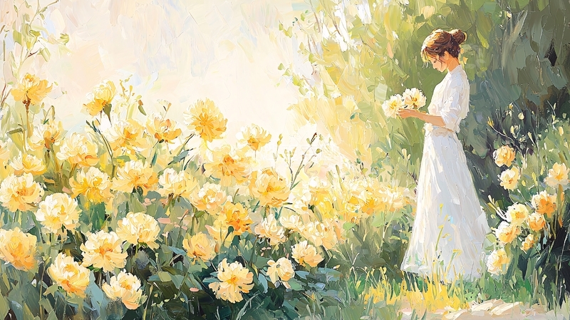 高清大图下载【趣麦麦图】花园里采花的女孩