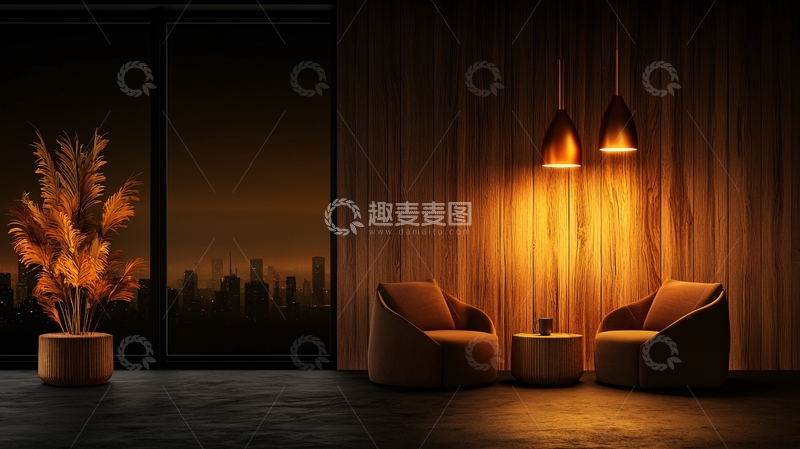 高清大图下载【趣麦麦图】昏暗灯光下的舒适休息区