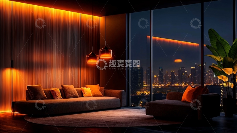 高清大图下载【趣麦麦图】豪华夜景客厅