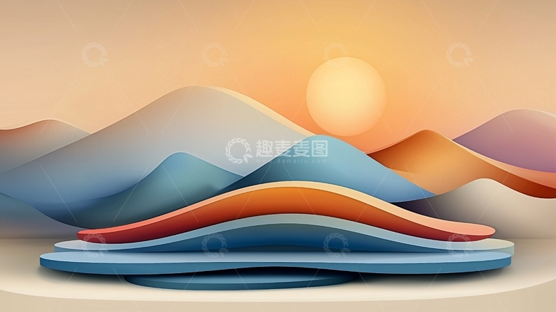 高清大图下载【趣麦麦图】抽象山脉日落场景