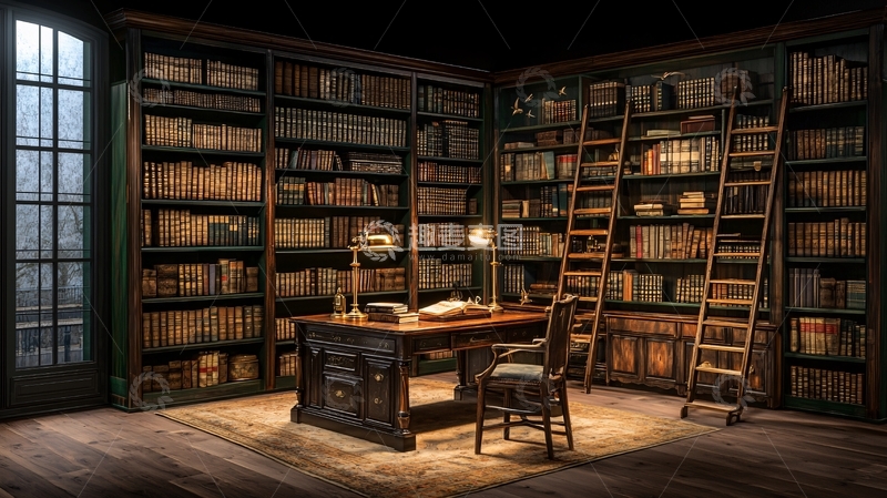 复古图书馆场景